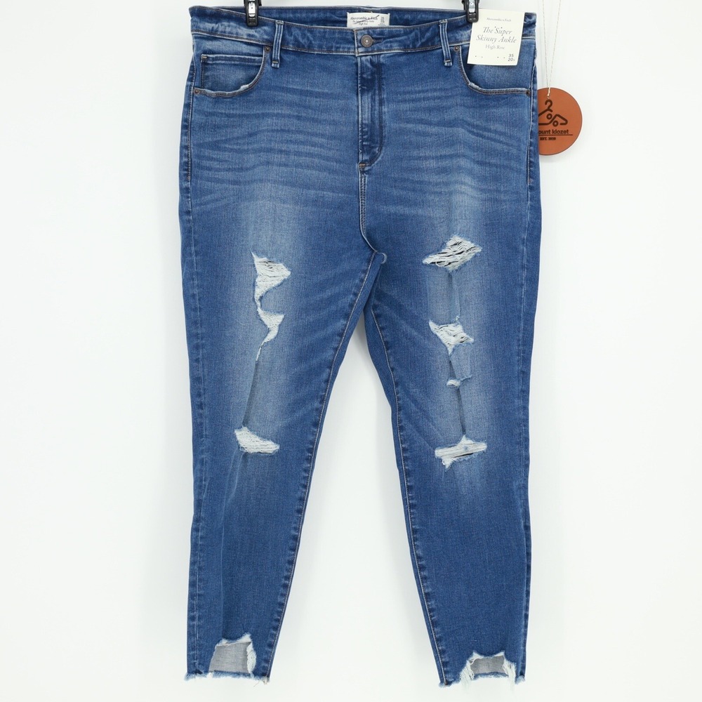 ABERCROMBIE & FITCH THE SUPER SKINNY ANKLE HIGH RISE DISTRESSED JEANS SIZE 20S